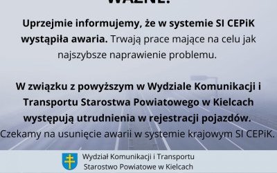 Ogólnopolska awaria systemu SI CEPiK - utrudnienia w rejestracji pojazdów